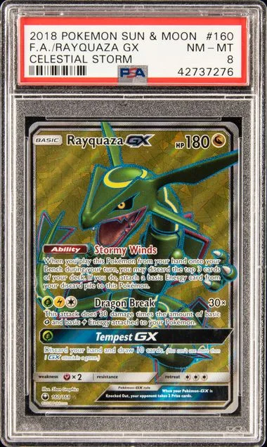 2018 Pokemon Sun & Moon Celestial Storm Full Art/Rayquaza Gx #160 card image