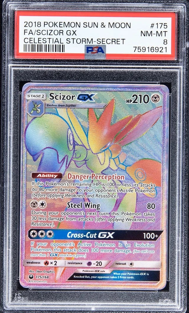 2018 Pokemon Sun & Moon Celestial Storm Secret Rare Full Art Scizor GX #175 card image