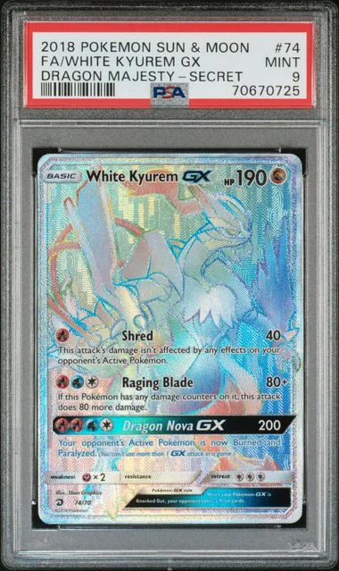 2018 Pokemon Sun & Moon Dragon Majesty Secret Full Art Rainbow Rare Holofoil White Kyurem GX #74 card image