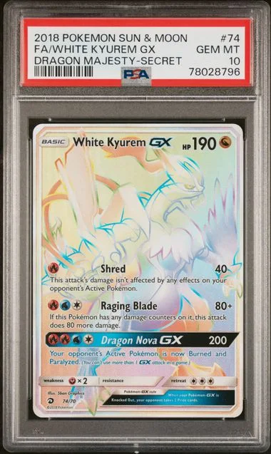 2018 Pokemon Sun & Moon Dragon Majesty Secret Full Art/White Kyurem Gx #74 card image