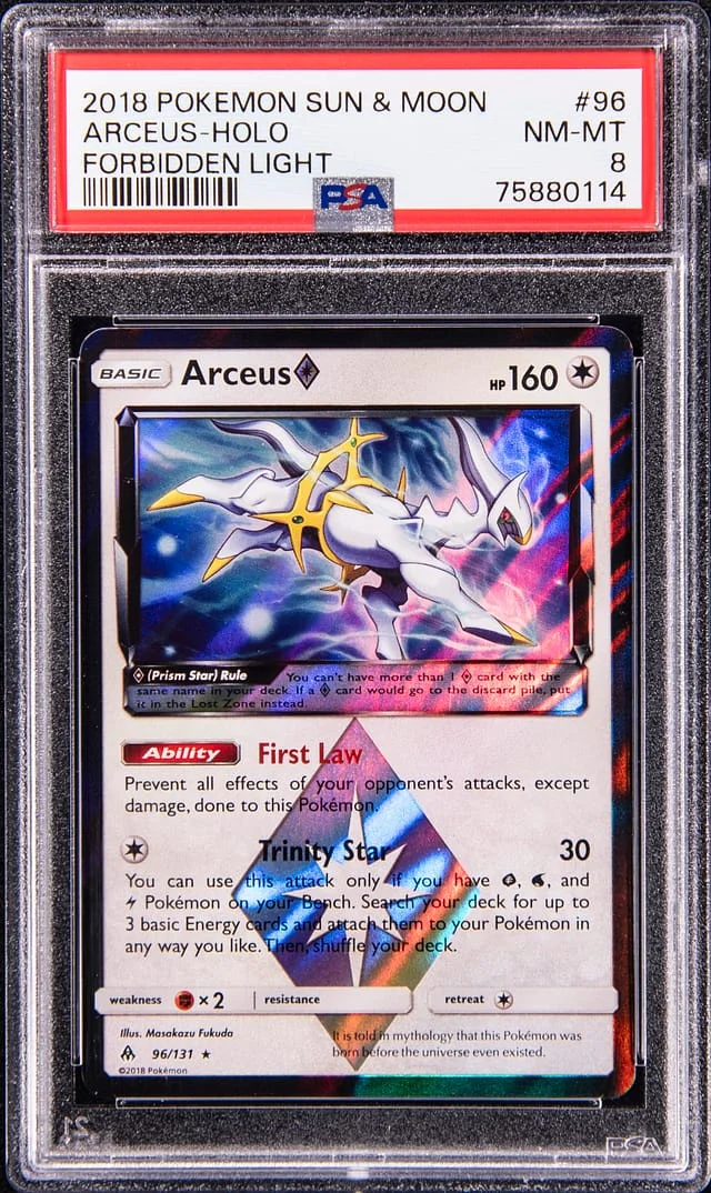 2018 Pokemon Sun & Moon Forbidden Light Rare Holofoil Arceus #96 card image