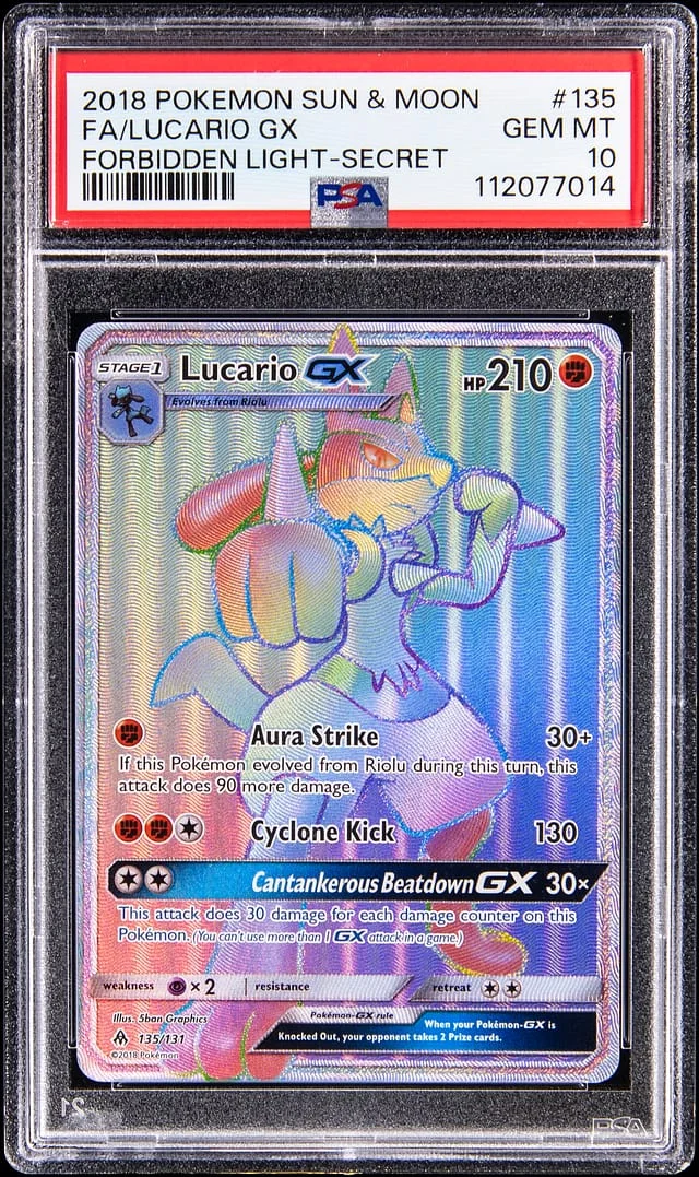 2018 Pokemon Sun & Moon Forbidden Light Secret Full Art Lucario GX #135 card image