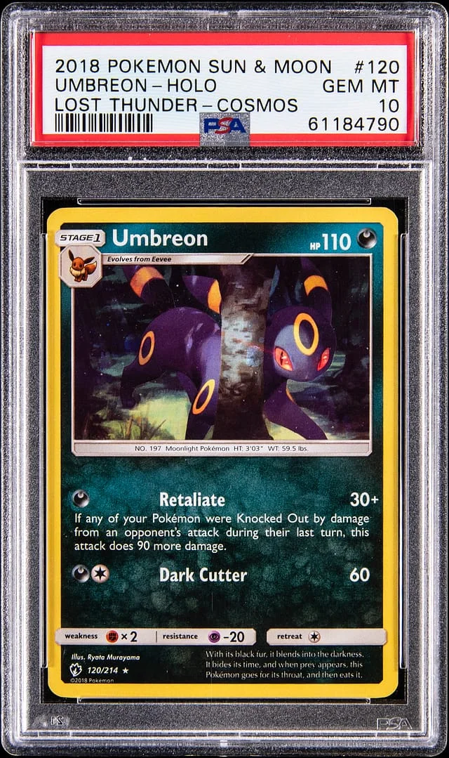 2018 Pokemon Sun & Moon Lost Thunder Cosmos Holo Umbreon #120 card image