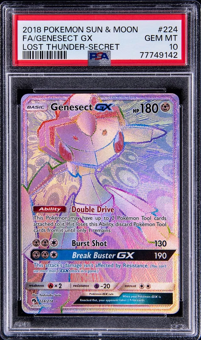 2018 Pokemon Sun & Moon Lost Thunder Full Art Secret Rare Genesect GX #224 card image