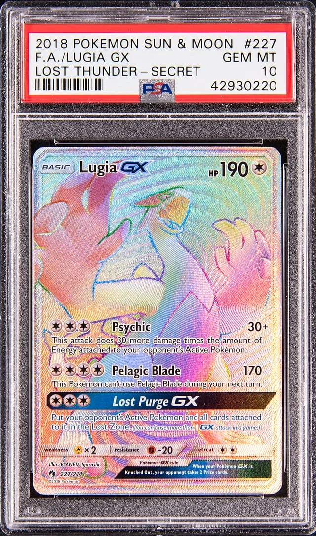 2018 Pokemon Sun & Moon Lost Thunder Full Art Secret Rare Lugia GX #227 card image