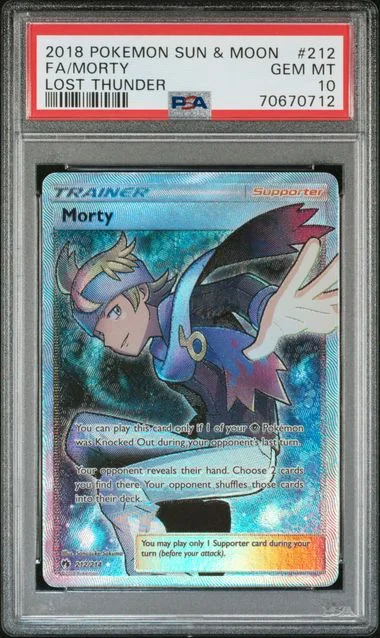 2018 Pokemon Sun & Moon Lost Thunder Full Art Ultra Rare Holofoo Morty #212 card image
