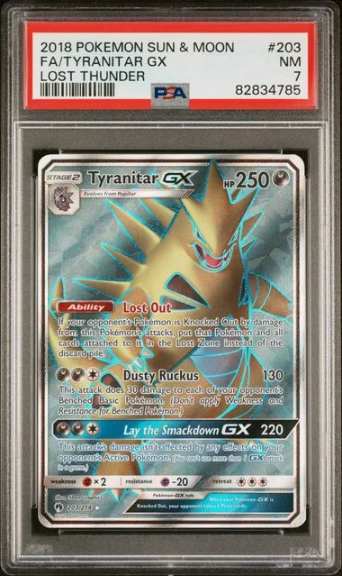 2018 Pokemon Sun & Moon Lost Thunder Full Art/Tyranitar Gx #203 card image