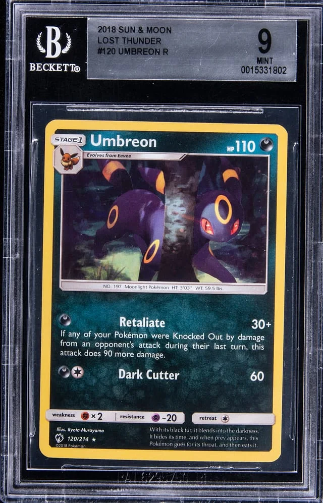 2018 Pokemon Sun & Moon Lost Thunder Rare Holofoil Umbreon #120 card image