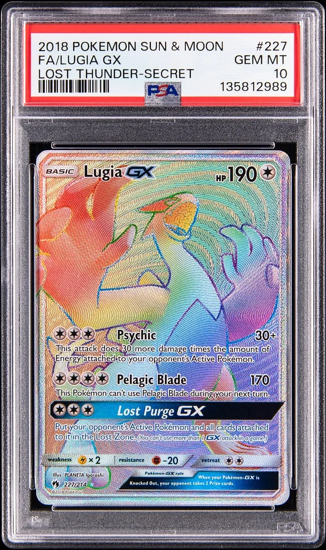 2018 Pokemon Sun & Moon Lost Thunder Secret Rare Full Art Lugia GX #227 card image
