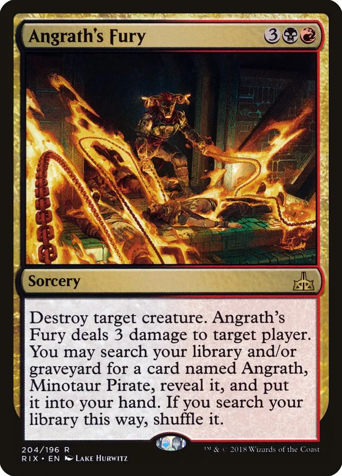 2018 Rivals of Ixalan Angrath's Fury rare #204 unlisted card image