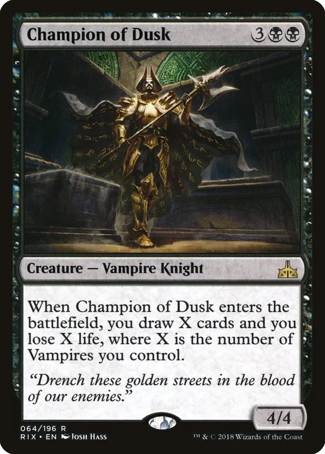 2018 Rivals of Ixalan Champion of Dusk rare #64 unlisted card image