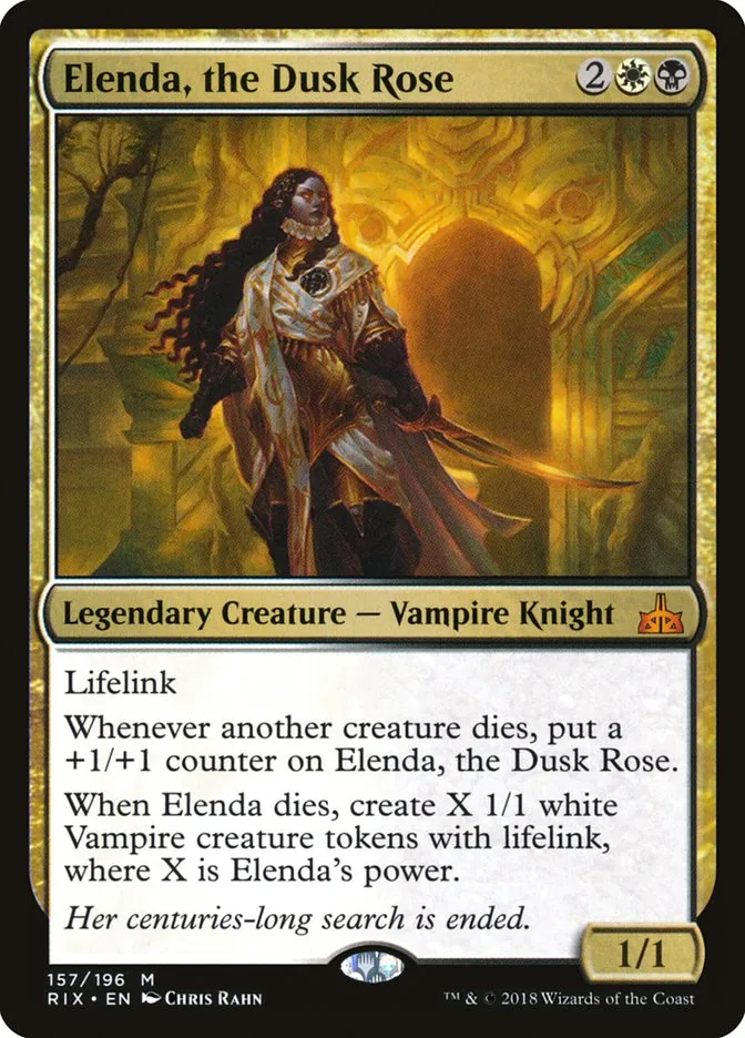 2018 Rivals of Ixalan Elenda, the Dusk Rose mythic #157 unlisted card image