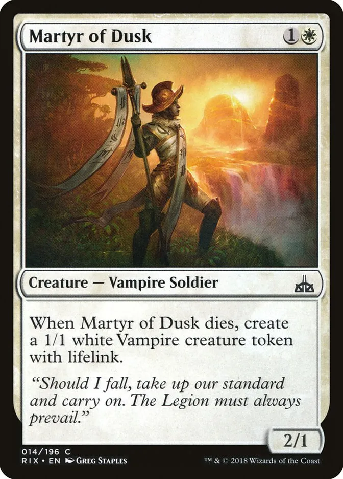 2018 Rivals of Ixalan Martyr of Dusk common #14 unlisted card image