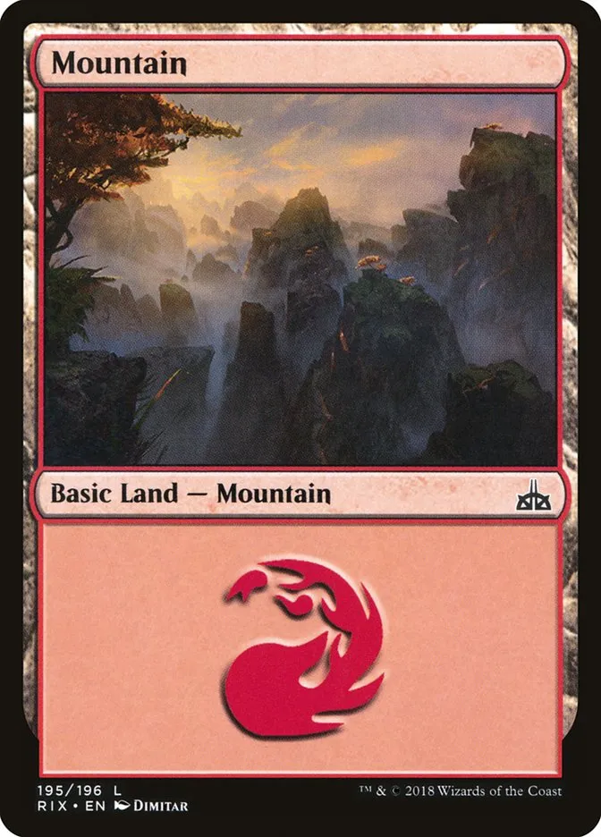2018 Rivals of Ixalan Mountain common #195 unlisted card image