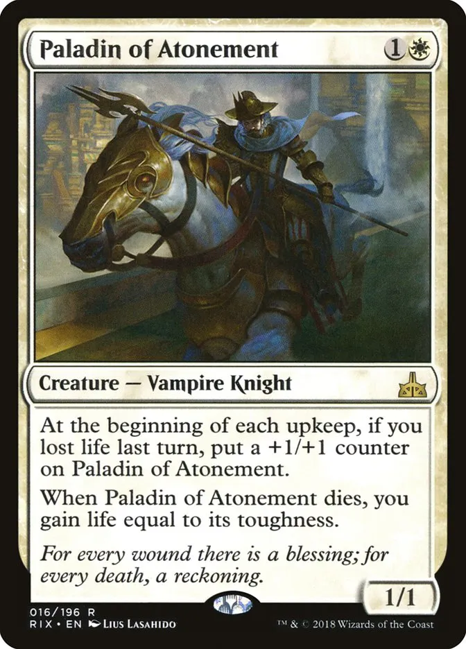 2018 Rivals of Ixalan Paladin of Atonement rare #16 unlisted card image