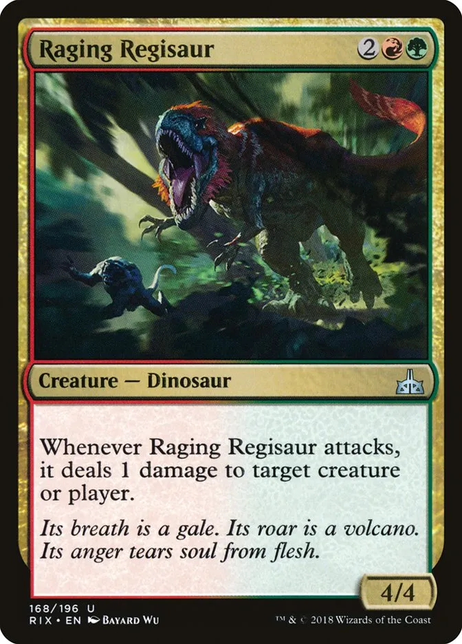2018 Rivals of Ixalan Raging Regisaur uncommon #168 unlisted card image