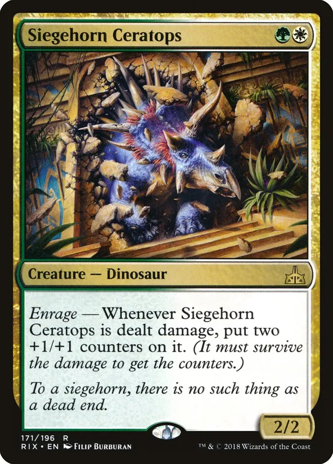 2018 Rivals of Ixalan Siegehorn Ceratops rare #171 unlisted card image