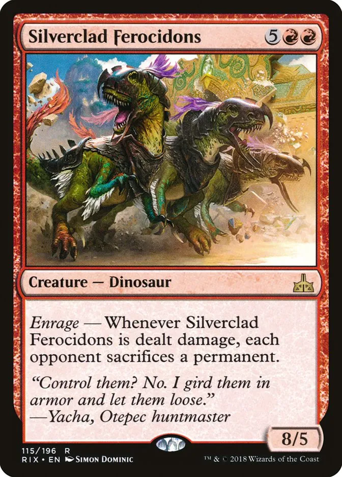 2018 Rivals of Ixalan Silverclad Ferocidons rare #115 unlisted card image