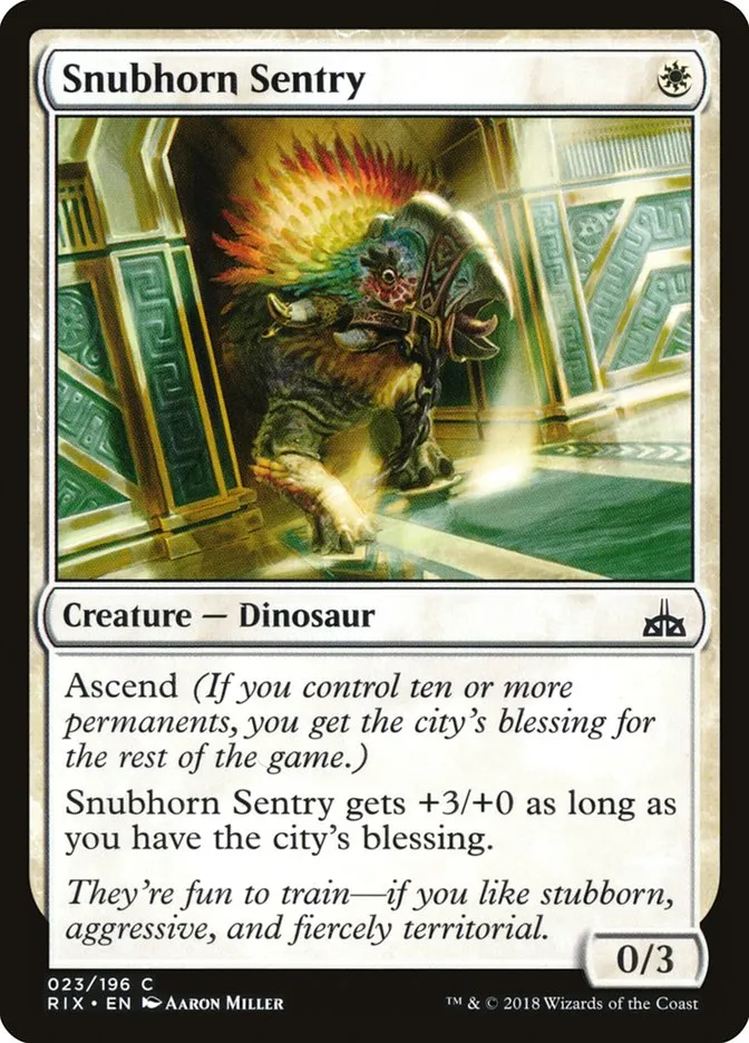 2018 Rivals of Ixalan Snubhorn Sentry common #23 unlisted card image