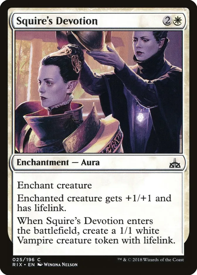2018 Rivals of Ixalan Squire's Devotion common #25 unlisted card image
