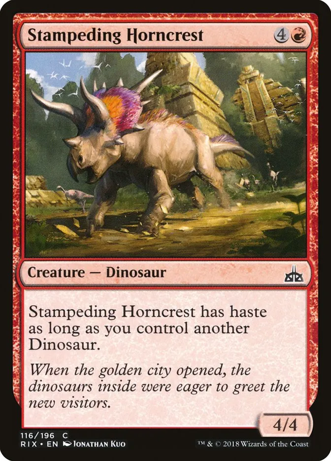 2018 Rivals of Ixalan Stampeding Horncrest common #116 unlisted card image