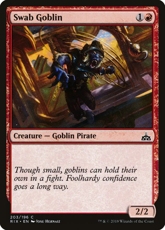 2018 Rivals of Ixalan Swab Goblin common #203 unlisted card image