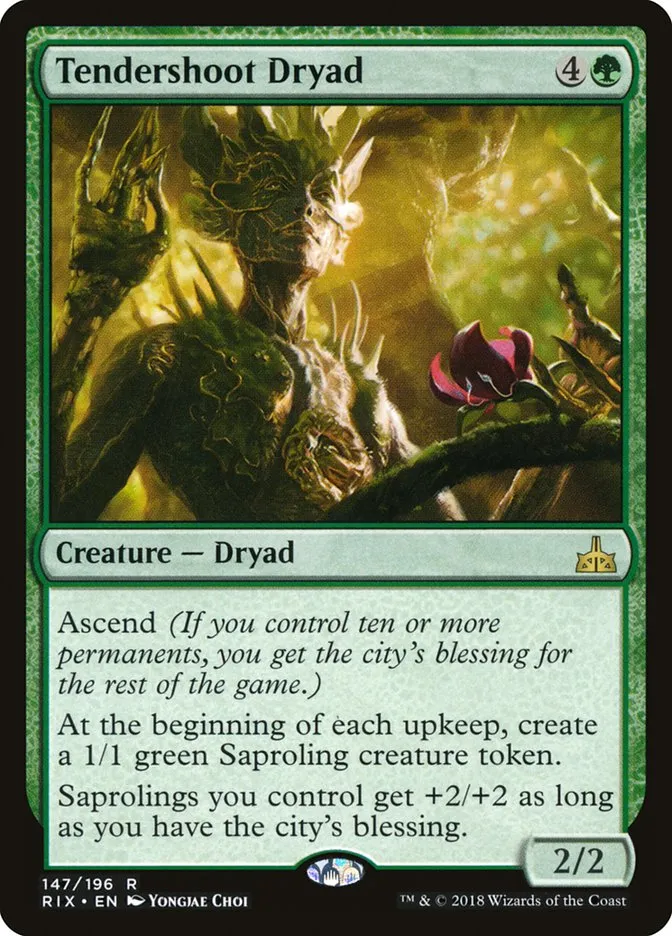 2018 Rivals of Ixalan Tendershoot Dryad rare #147 unlisted card image