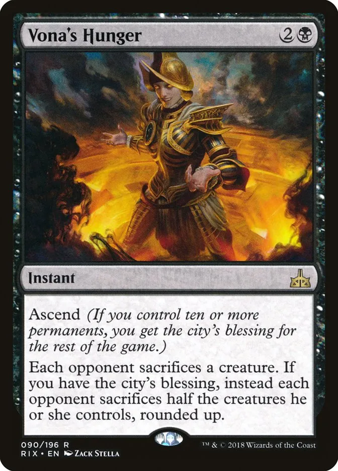 2018 Rivals of Ixalan Vona's Hunger rare #90 unlisted card image