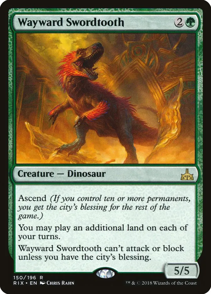 2018 Rivals of Ixalan Wayward Swordtooth rare #150 unlisted card image