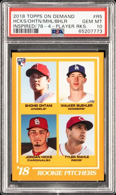 2018 Topps 4-Player Rookies R5 Jordan Hicks/Shohei Ohtani /Tyler Mahle/Walker Buehler On Demand Inspired By #1978 card image