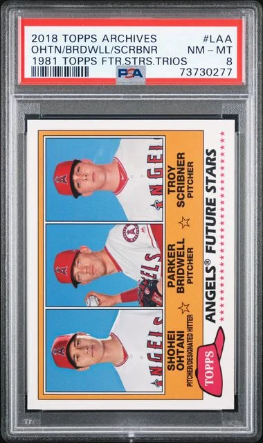 2018 Topps Archives Parker Bridwell/Shohei Ohtani/Troy Scribner 1981 Topps Future Stars Trios #LAA card image
