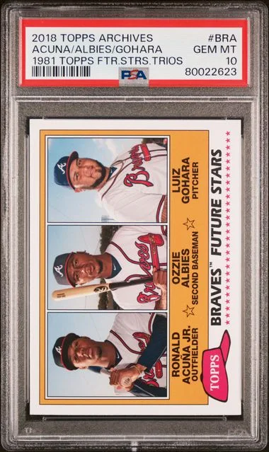 2018 Topps Archives Topps Future Stars Trios Bra Luiz Gohara/Ozzie Albies/Ronald Acuna Jr. #1981 card image