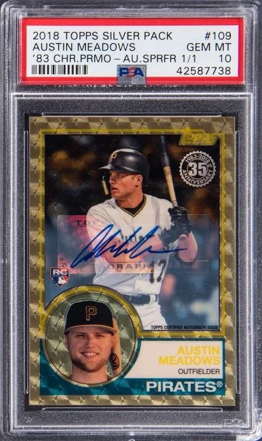 2018 Topps Austin Meadows Silver Pack '83 Chrome Promo Autographs SuperFractor #109 card image