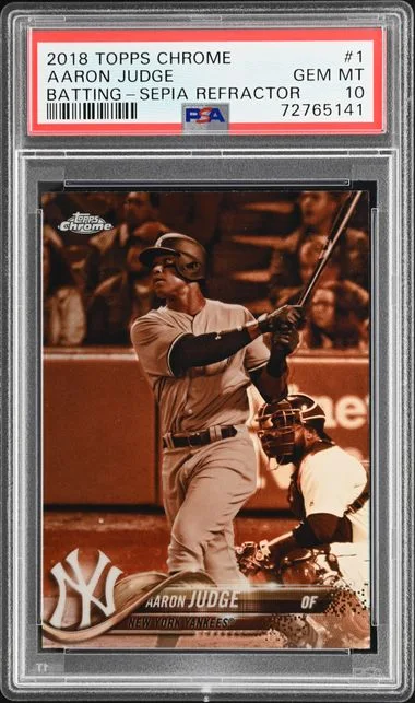 2018 Topps Chrome Aaron Judge Batting Sepia Refractor #1 card image