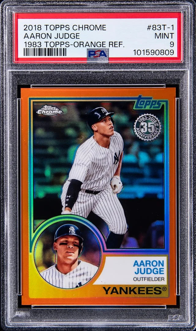 2018 Topps Chrome Aaron Judge 1983 Topps Orange Refractor #83T-1 card image