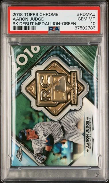 2018 Topps Chrome Aaron Judge Debut Medallion Green #RDM-AJ card image