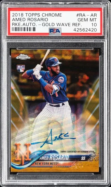 2018 Topps Chrome Amed Rosario Autograph Gold Wave Refractor #RA-AR card image
