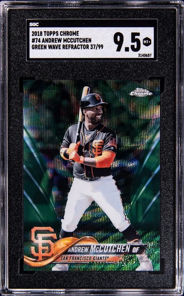 2018 Topps Chrome Andrew Mccutchen Green Wave Refractor #74 card image
