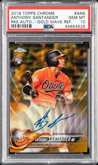 2018 Topps Chrome Anthony Santander Autograph Gold Wave Refractor #RA-ANS card image