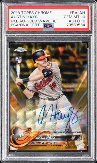 2018 Topps Chrome Austin Hays Autograph Gold Wave Refractor #RA-AH card image