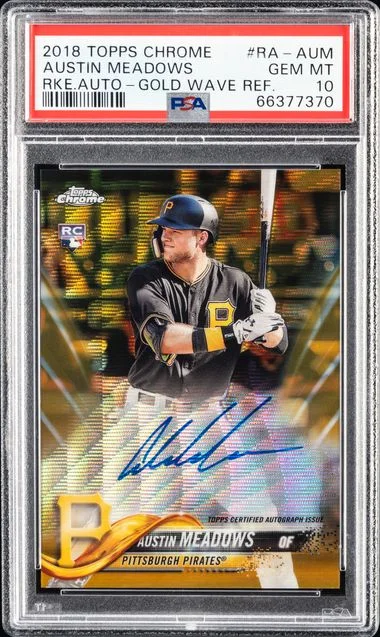 2018 Topps Chrome Austin Meadows Autograph Gold Wave Refractor #RA-AUM card image