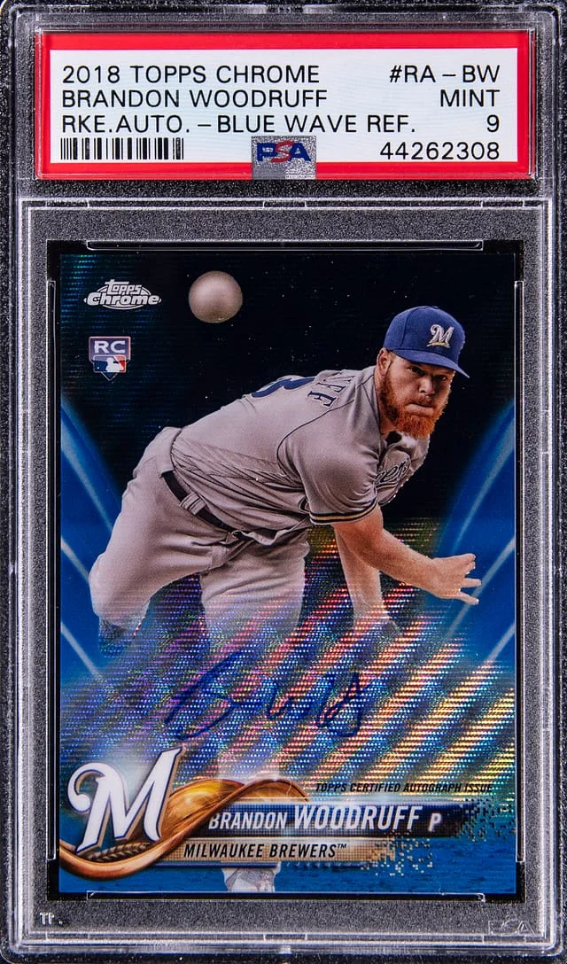 2018 Topps Chrome Brandon Woodruff Autograph Blue Wave Refractor #RA-BW card image