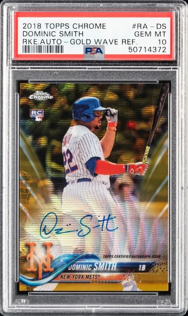 2018 Topps Chrome Dominic Smith Autograph Gold Wave Refractor #RA-DS card image