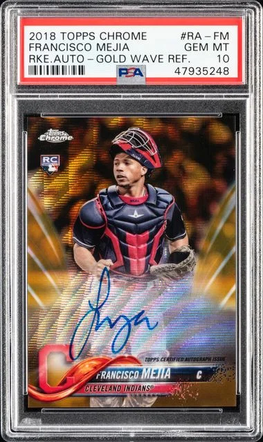 2018 Topps Chrome Francisco Mejia Autograph Gold Wave Refractor #RA-FM card image