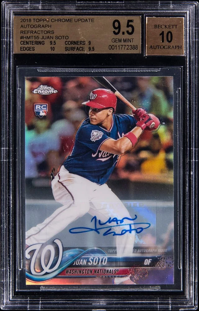 2018 Topps Chrome Juan Soto Autograph Gold Refractor #HMT55 card image