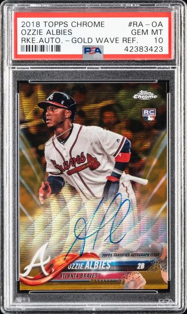 2018 Topps Chrome Ozzie Albies Autograph Gold Wave Refractor #RA-OA card image