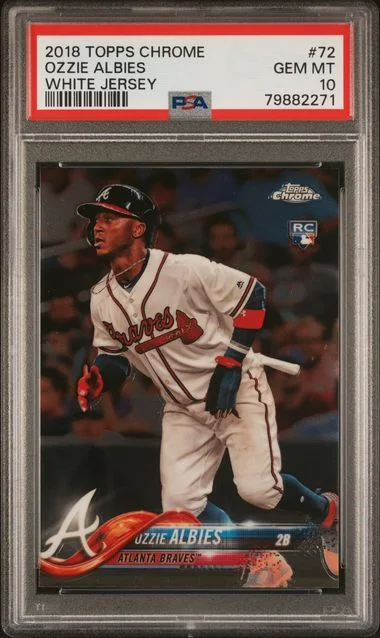 2018 Topps Chrome Ozzie Albies, White Sepia Refractor #72 card image