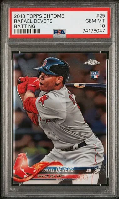 2018 Topps Chrome Rafael Devers Batting Pink Refractor #25 card image