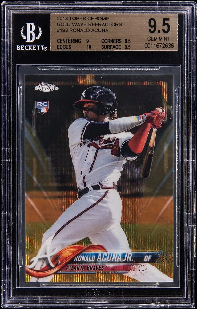 2018 Topps Chrome Ronald Acuna Jr. (01/50) Gold Wave Refractors #193 card image
