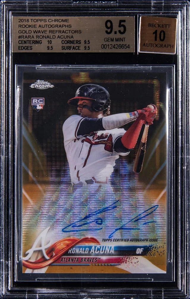2018 Topps Chrome Ronald Acuna Jr. Autographs Gold Wave Refractor #RA-RA card image